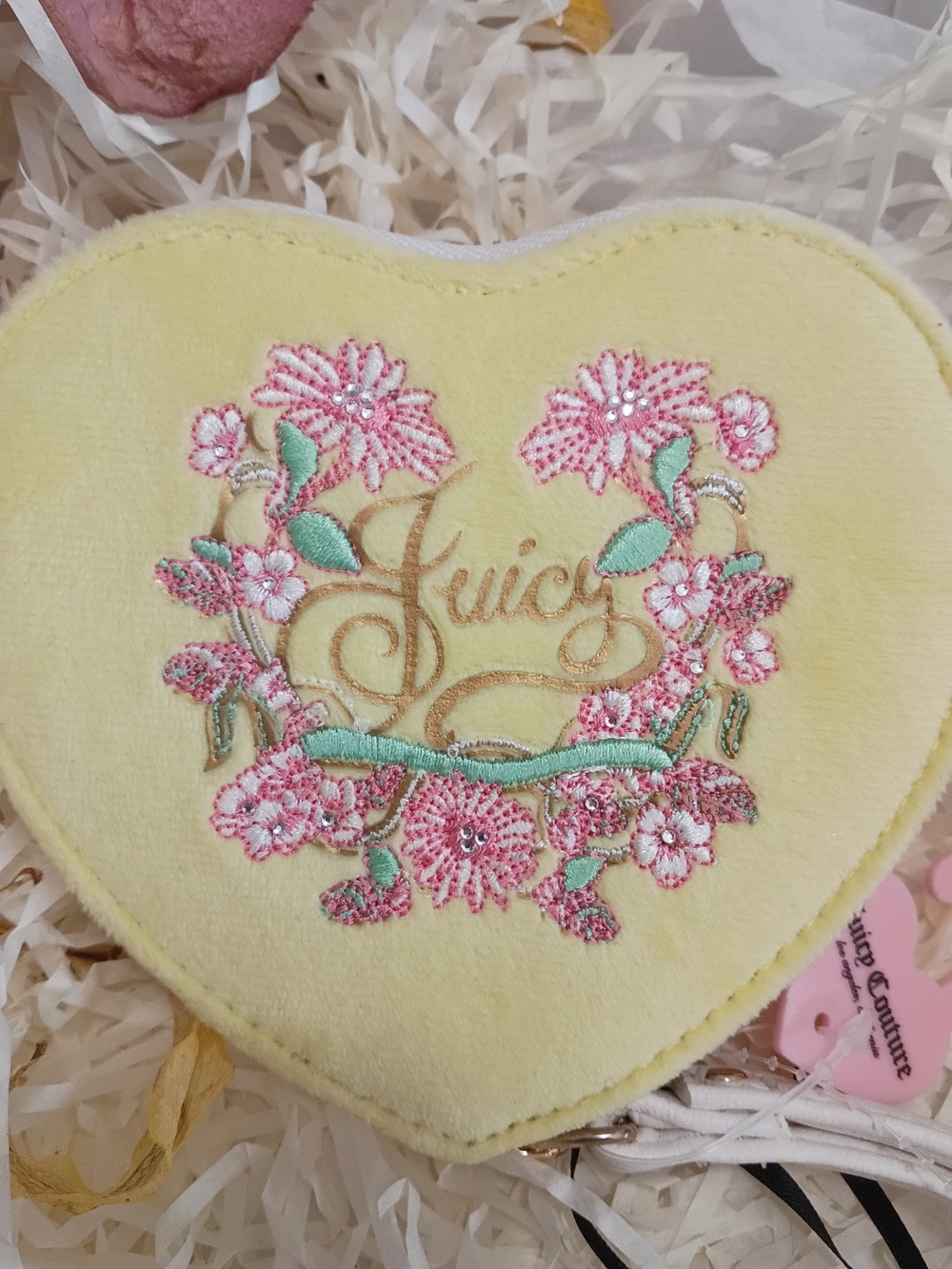 Juicy Couture Yellow Heart Floral Velvet Wristlet Nwt